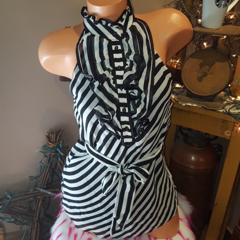 Bebe Silk ruffle halter top with sash S